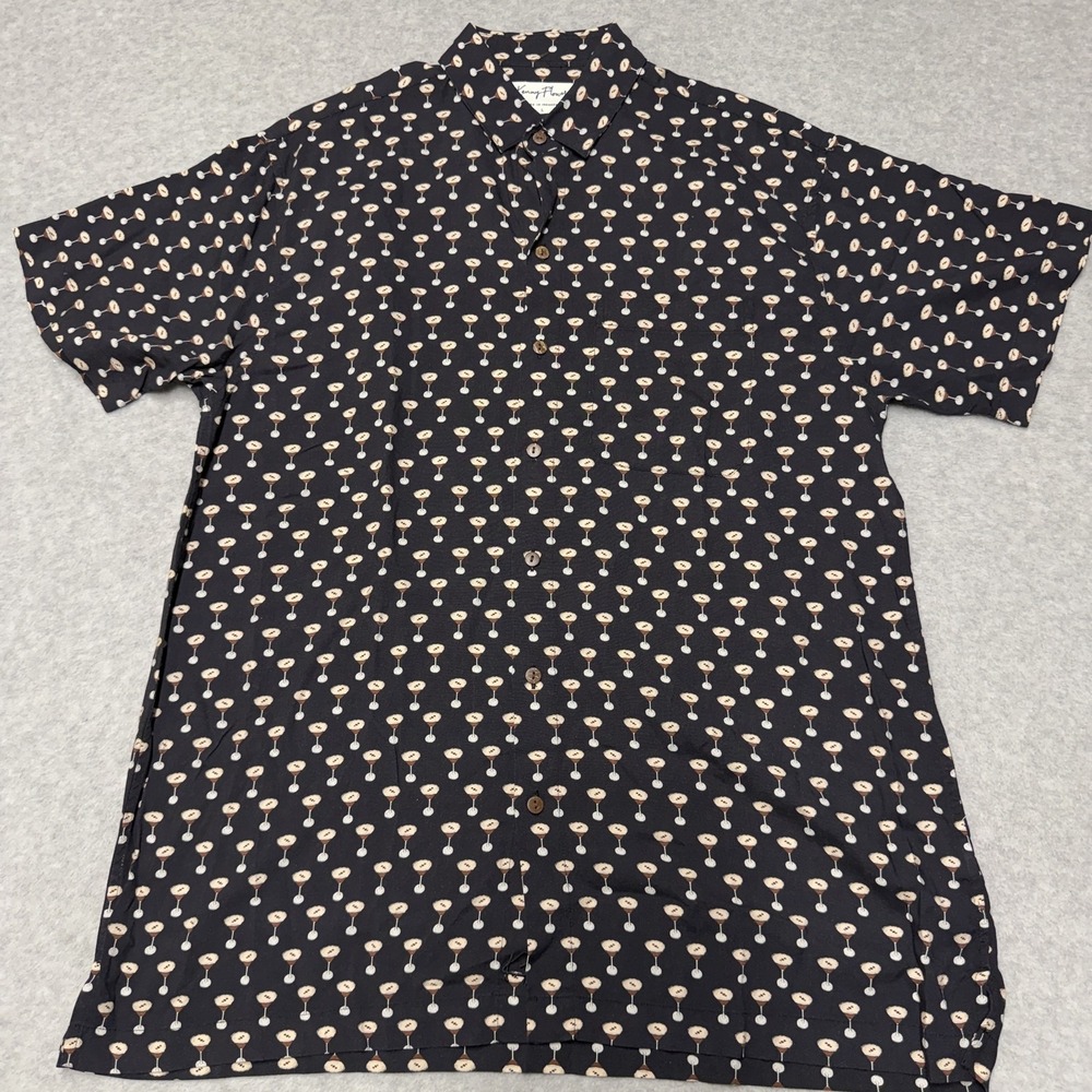 Kenny Flowers Shirt Mens Large Black Cocktail Martini Print Rayon Button-Up
